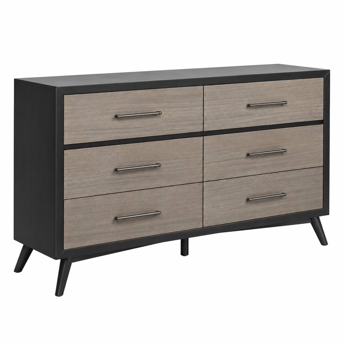 Two-Tone 6 Drawer Dresser with Metal Bar Pulls