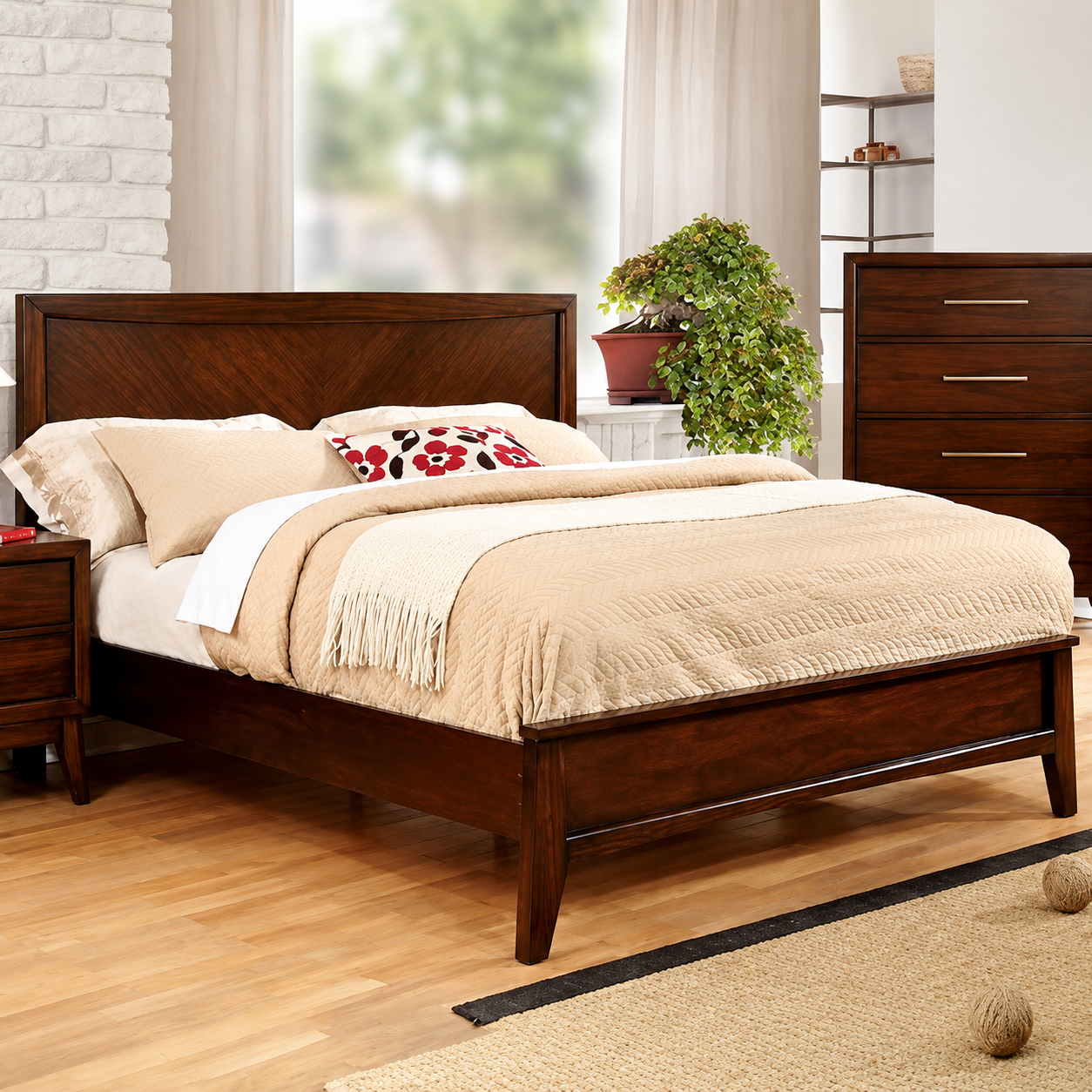 California King Wood Panel Bed - Brown Cherry