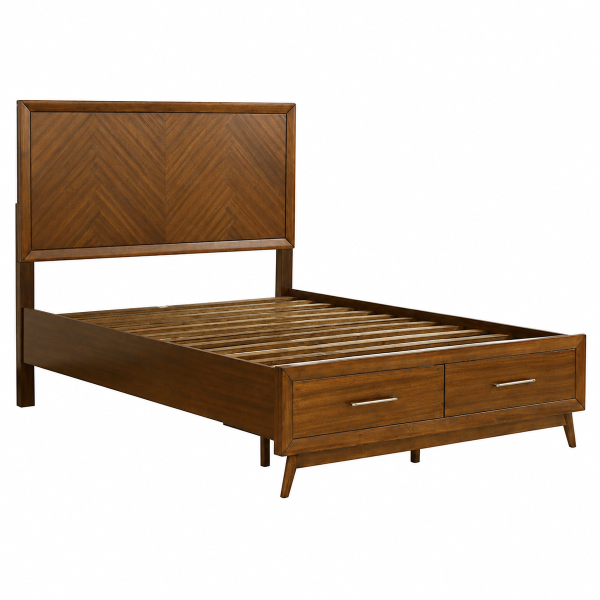 Wood Storage Bed with Chevron Headboard