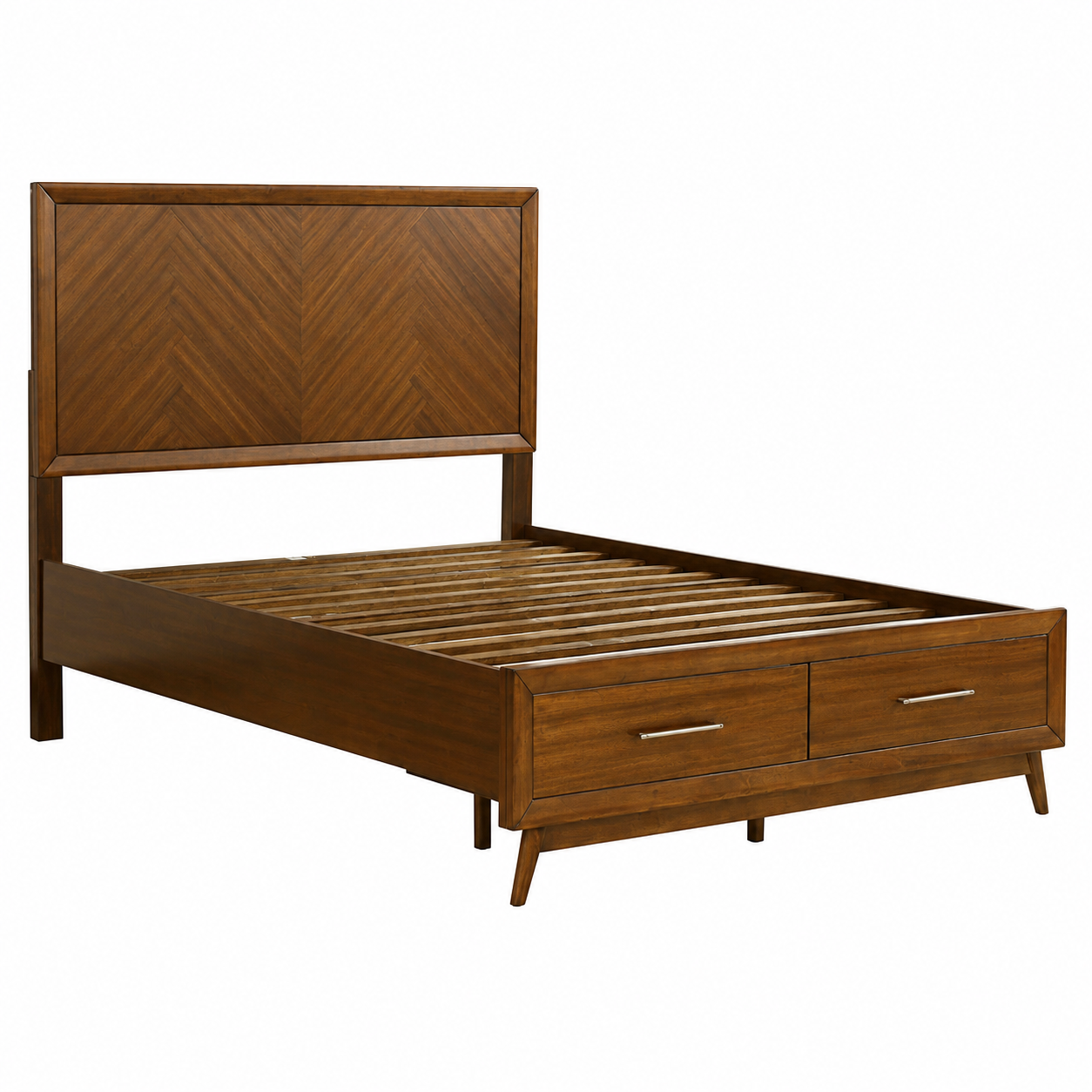 Wood Storage Bed with Chevron Headboard