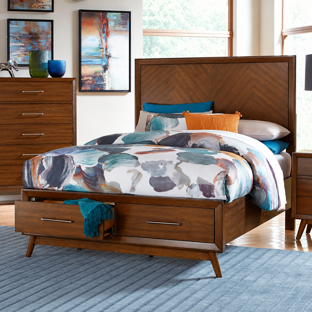Wood Storage Bed with Chevron Headboard