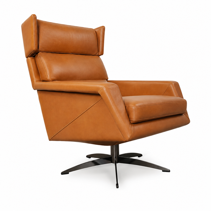 Contemporary Top-Grain Leather Swivel Accent Chair