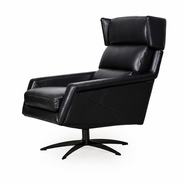Contemporary Top-Grain Leather Swivel Accent Chair