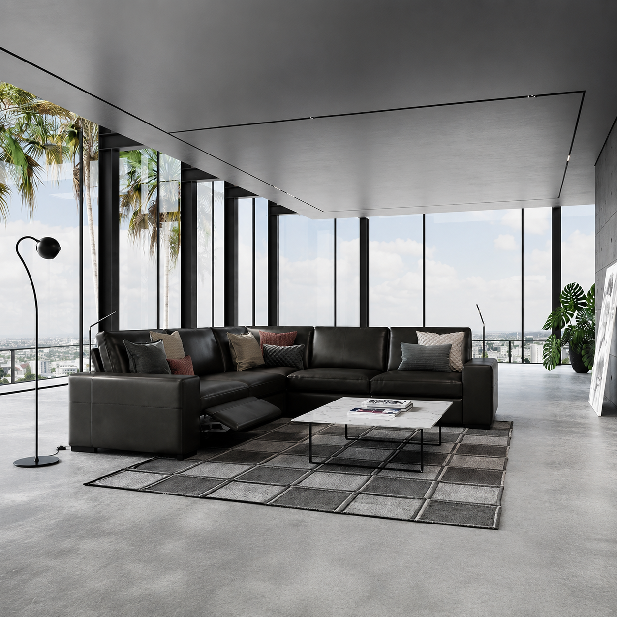 Contemporary Black Italian Leather Sectional