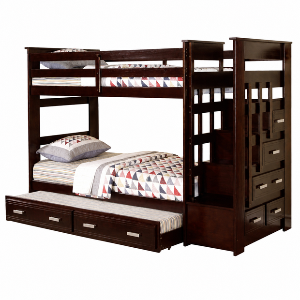 Espresso Twin Bunk Bed w/Trundle & Storage