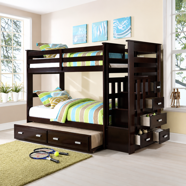 Espresso Twin Bunk Bed w/Trundle & Storage