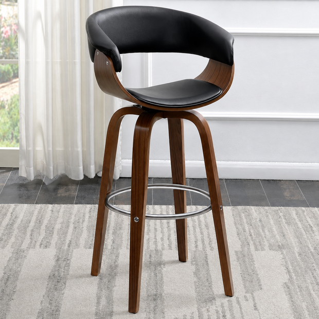 Faux Leather Mid-Century Inspired Swivel Bar Stool