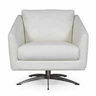 Italian Leather White Swivel Accent Chair with Metal Base