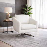 Italian Leather White Swivel Accent Chair with Metal Base