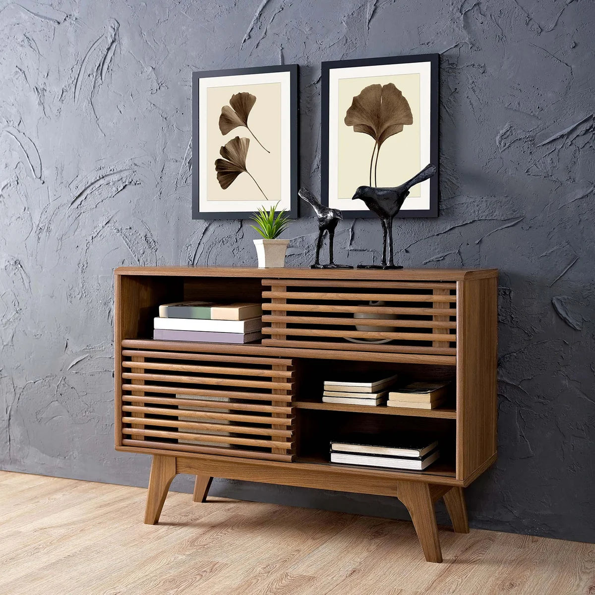 Mid-Century Modern Slatted Accent Cabinet
