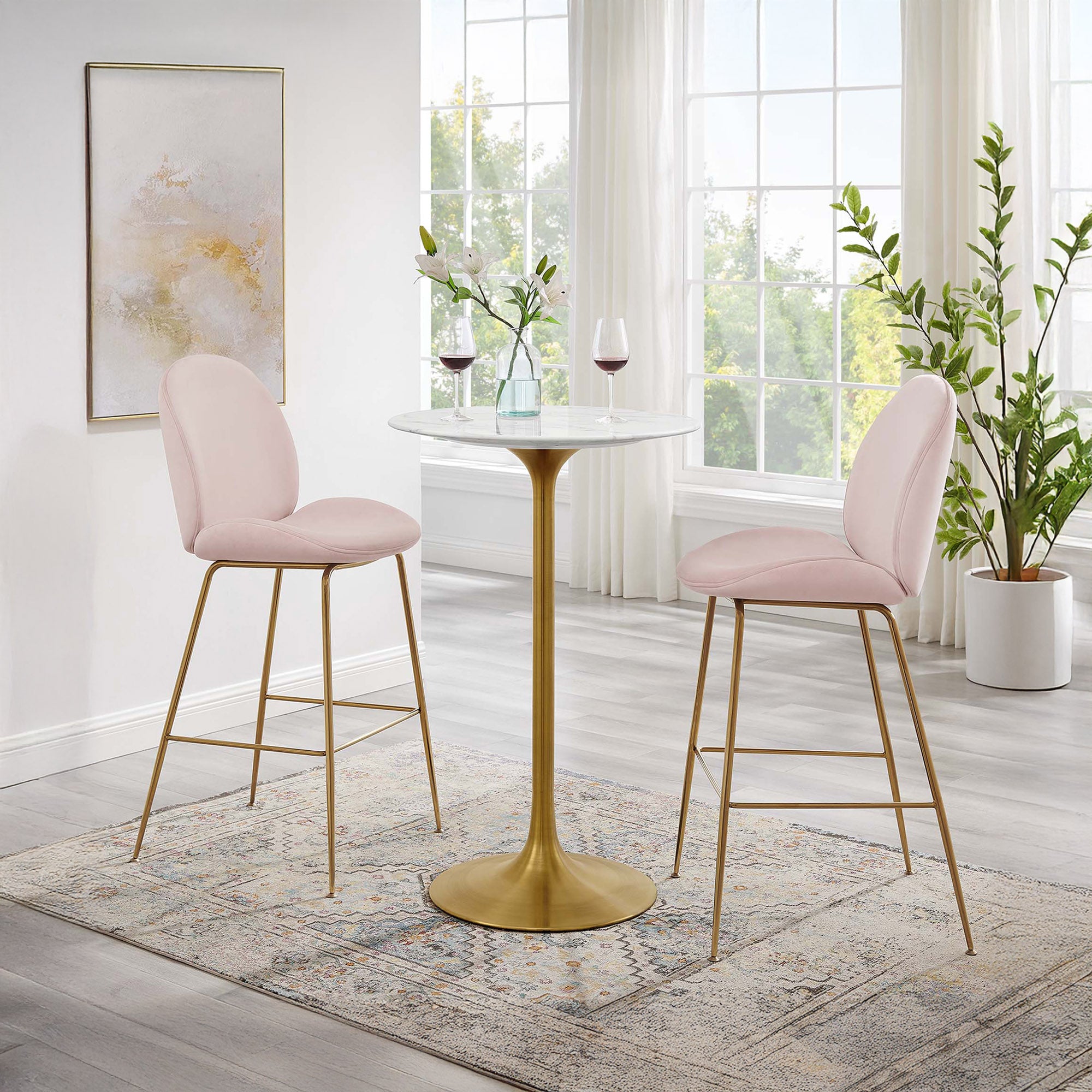 Round Faux Marble Bar Table