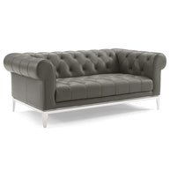 Tufted Gray Leather Loveseat