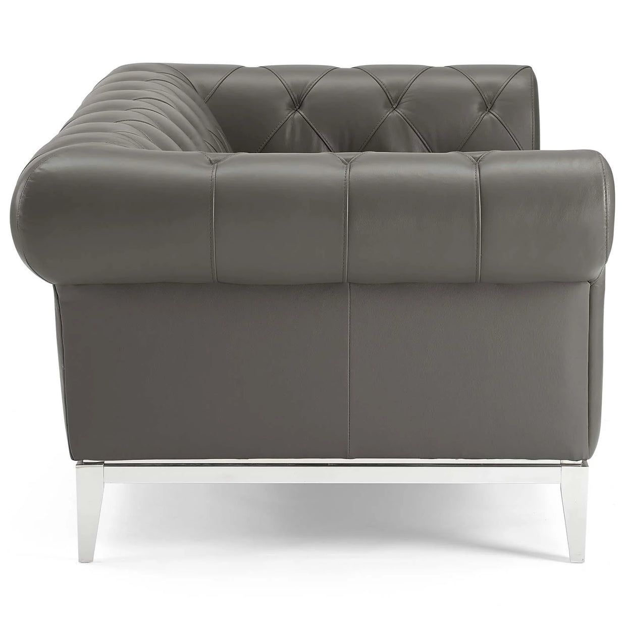 Tufted Gray Leather Loveseat