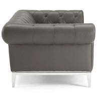 Tufted Gray Leather Loveseat