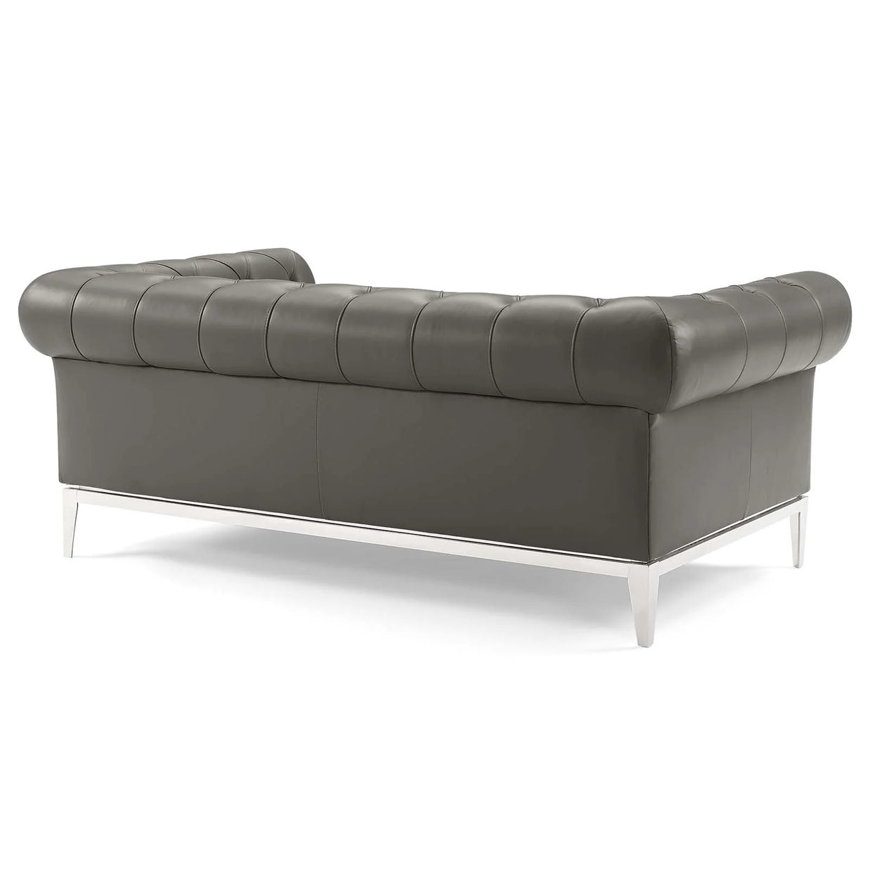 Tufted Gray Leather Loveseat