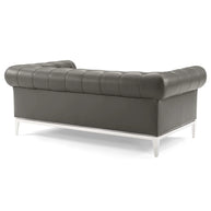 Tufted Gray Leather Loveseat