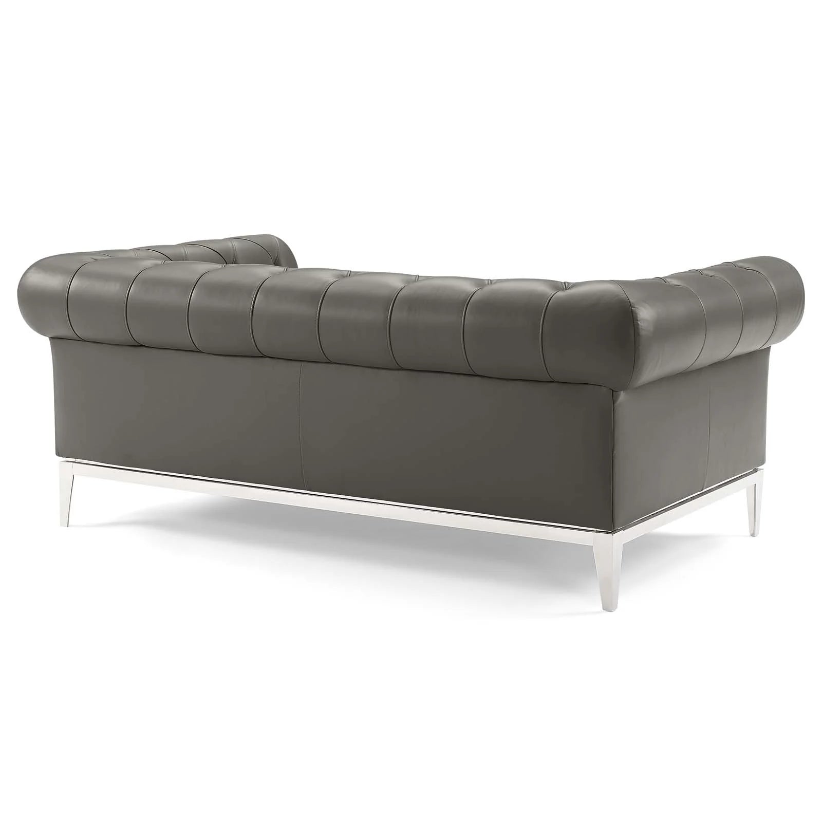 Tufted Gray Leather Loveseat