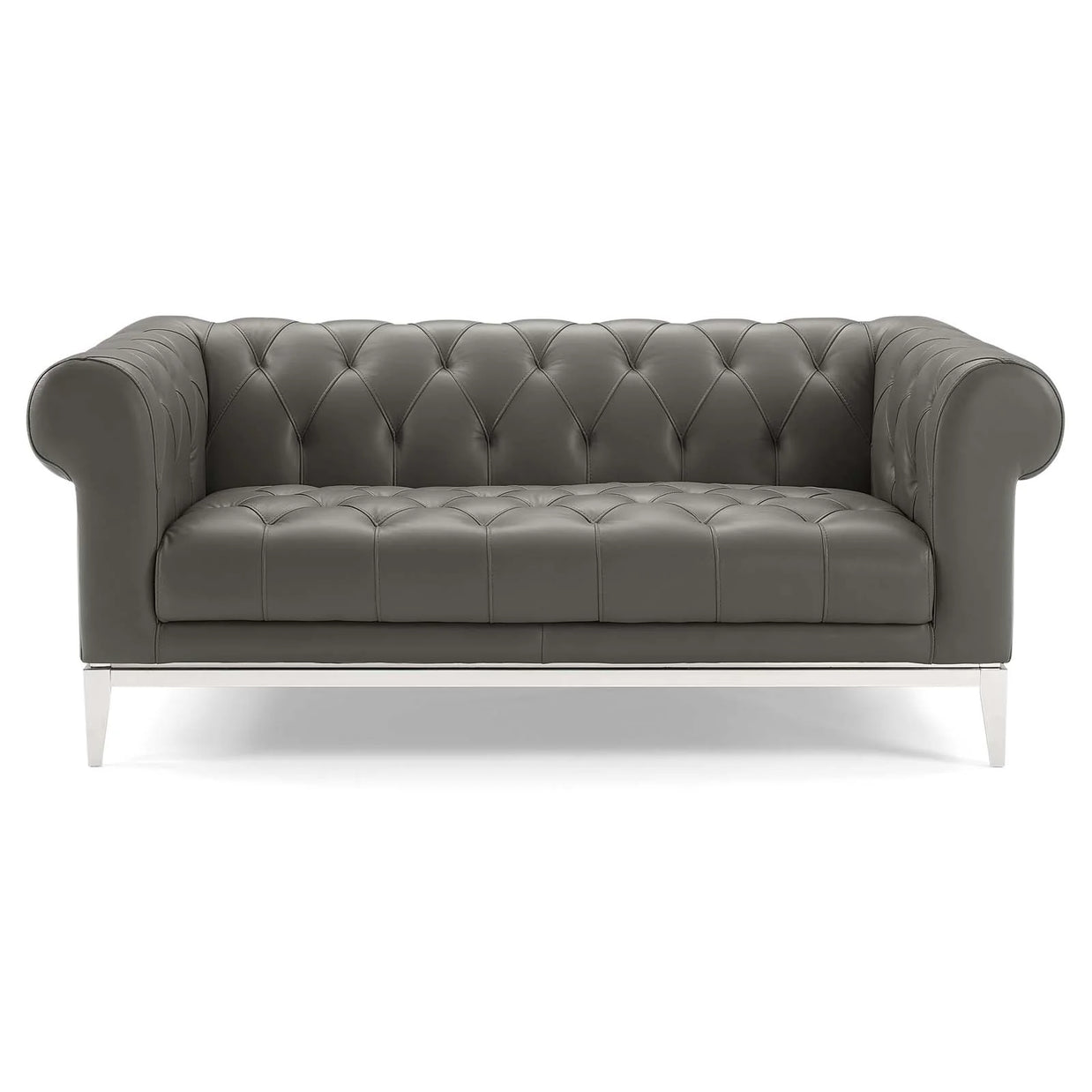 Tufted Gray Leather Loveseat