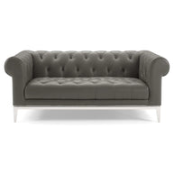 Tufted Gray Leather Loveseat