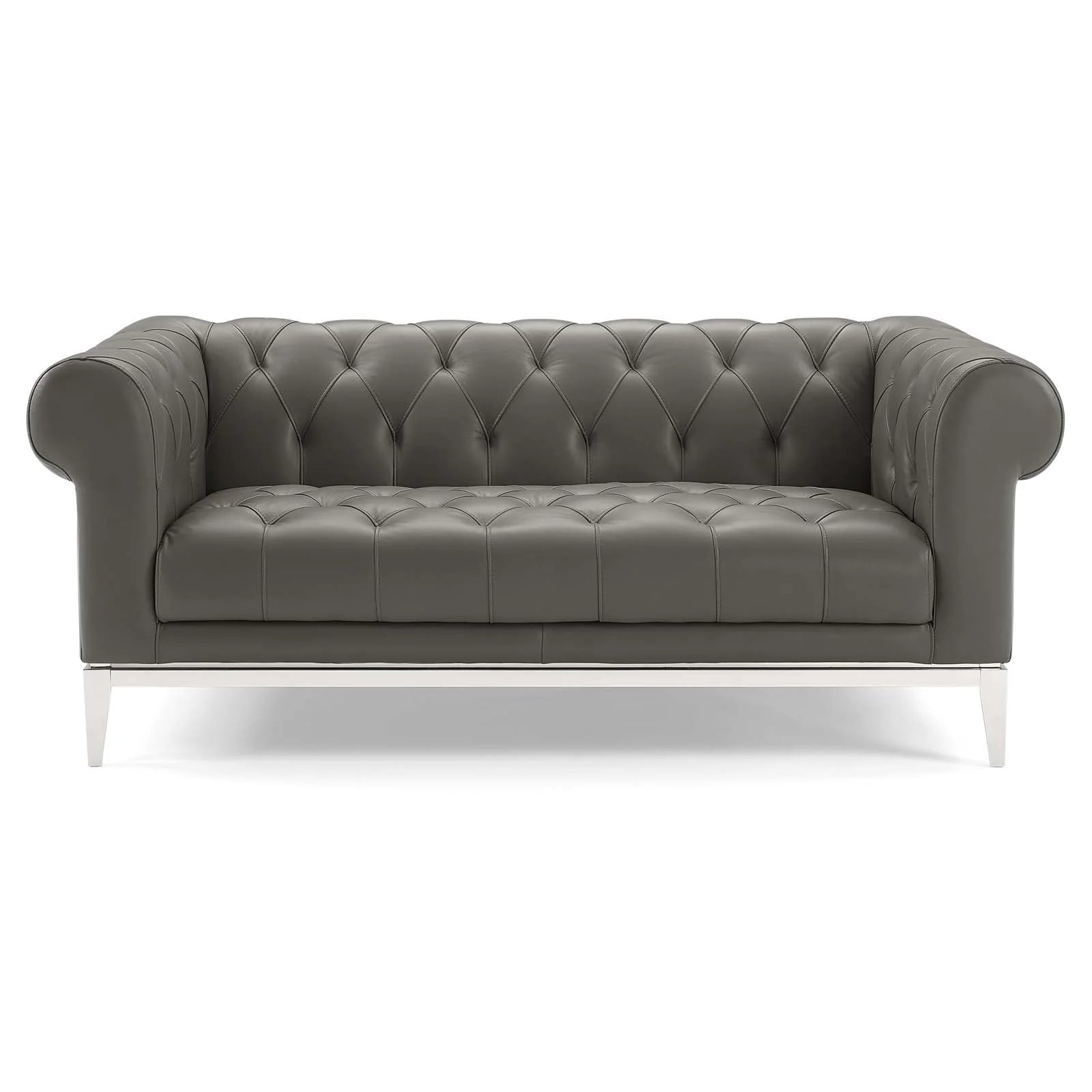 Tufted Gray Leather Loveseat