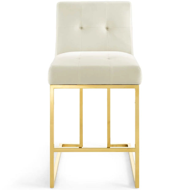 Contemporary Velvet & Gold Counter Stool