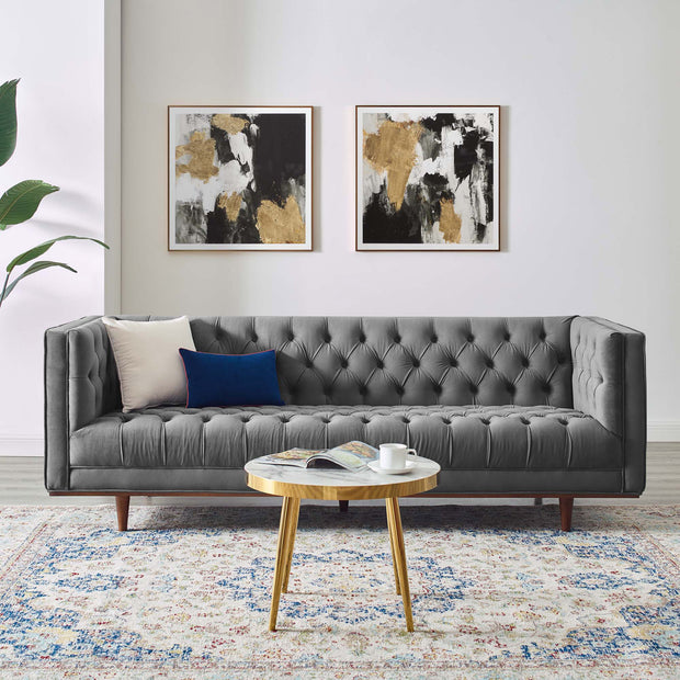 Tufted Velvet Gray Sofa
