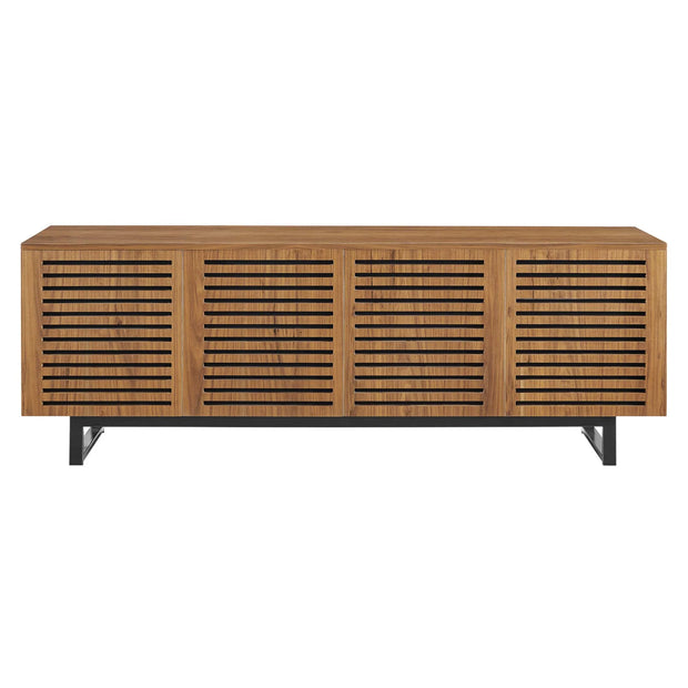 Modern Walnut TV Stand with Slatted Doors