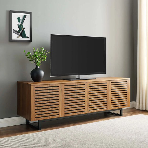 Modern Walnut TV Stand with Slatted Doors