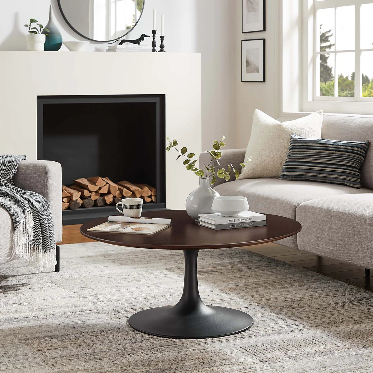 Mid-Century Round Coffee Table with Pedestal Base