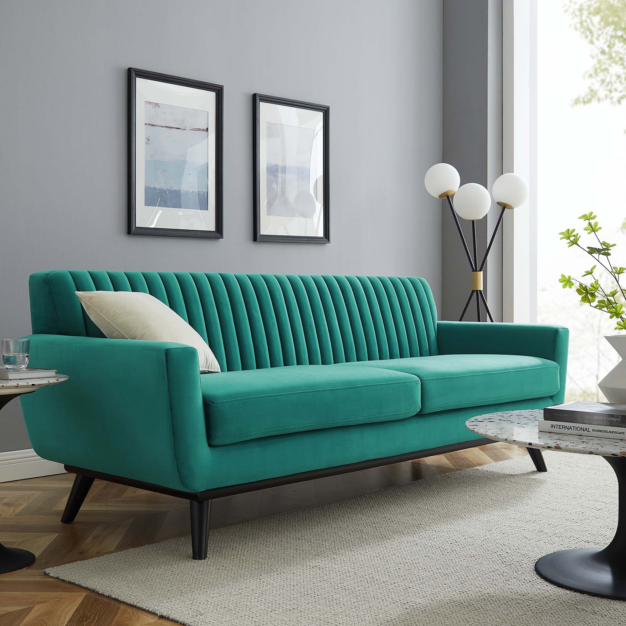 Tufted Velvet Teal Sofa
