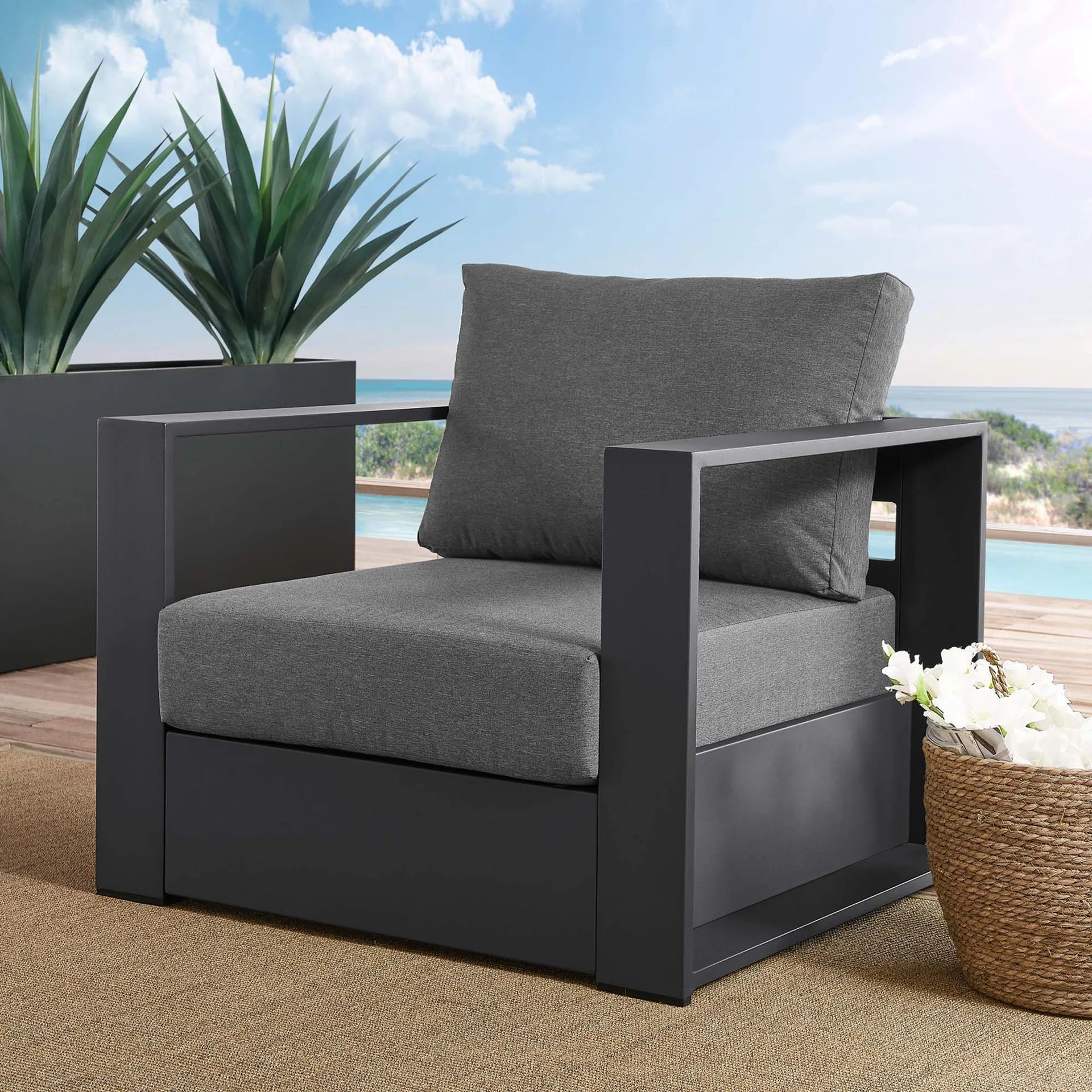 Modern Outdoor Patio Aluminum Armchair