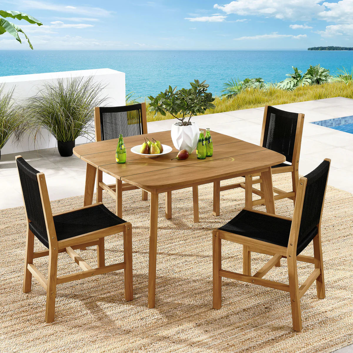 5-Piece Outdoor Teak & Rope Dining Set