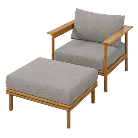 Modern Outdoor Teak Lounge Chair and Ottoman Set