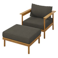 Modern Outdoor Teak Lounge Chair and Ottoman Set