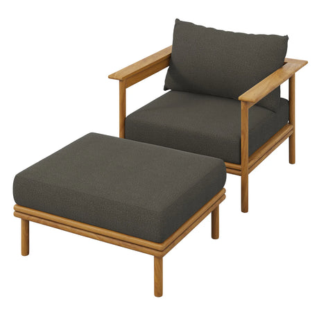 Modern Outdoor Teak Lounge Chair and Ottoman Set