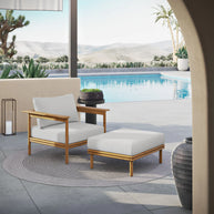 Modern Outdoor Teak Lounge Chair and Ottoman Set