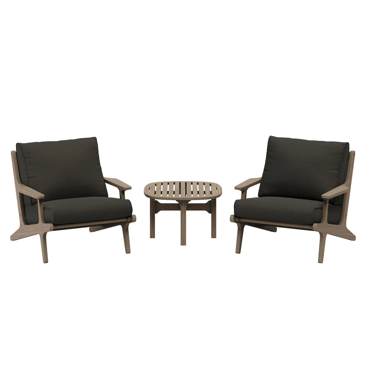 3-Piece Outdoor Teak Wood Lounge Chair & Side Table Set