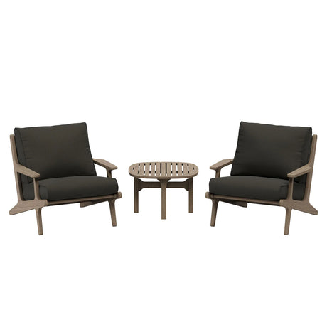 3-Piece Outdoor Teak Wood Lounge Chair & Side Table Set