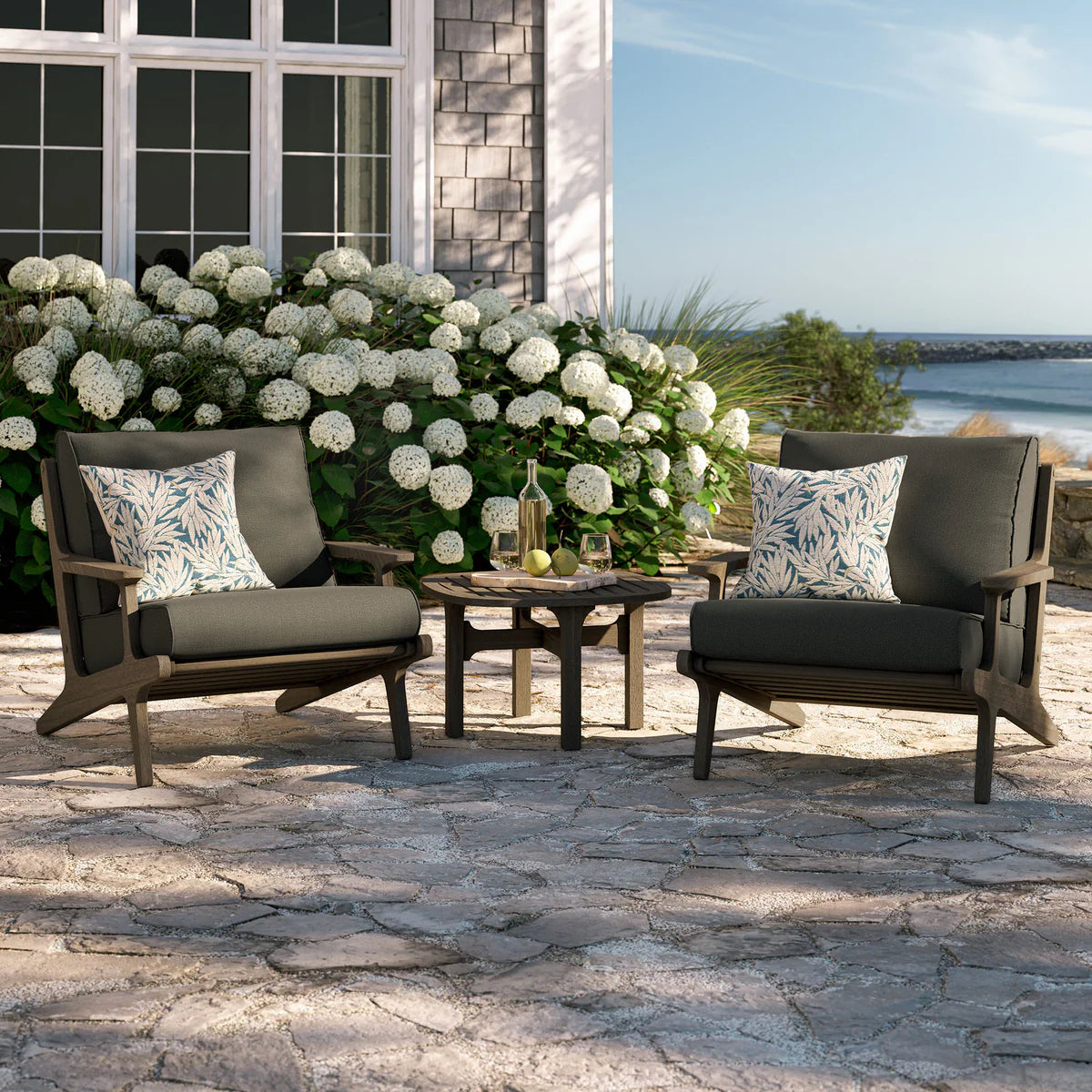 3-Piece Outdoor Teak Wood Lounge Chair & Side Table Set