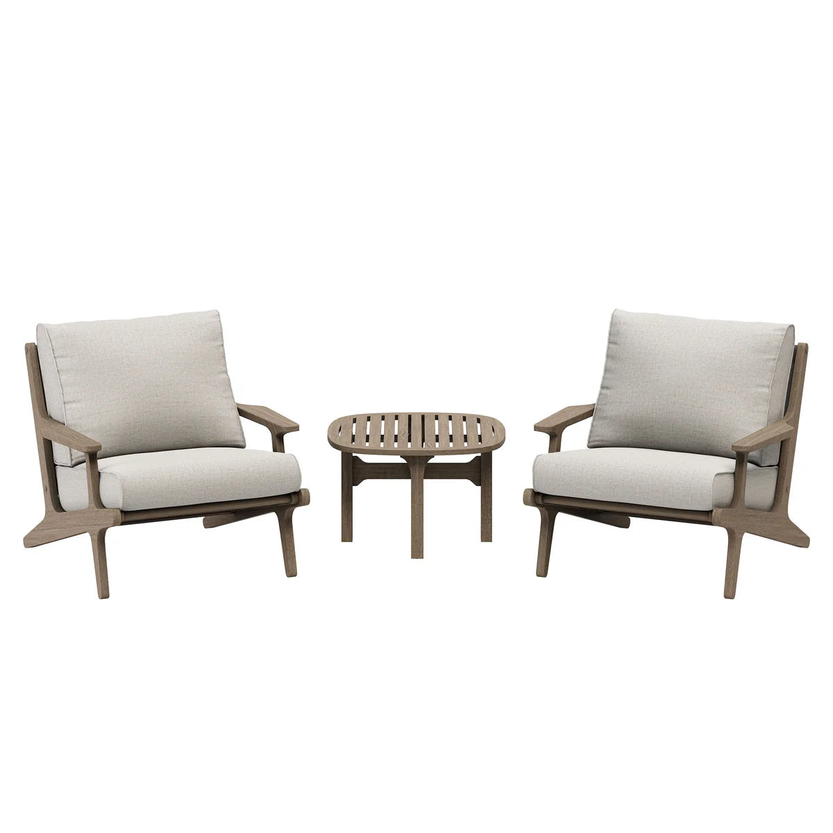 3-Piece Outdoor Teak Wood Lounge Chair & Side Table Set