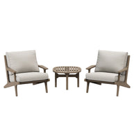 3-Piece Outdoor Teak Wood Lounge Chair & Side Table Set