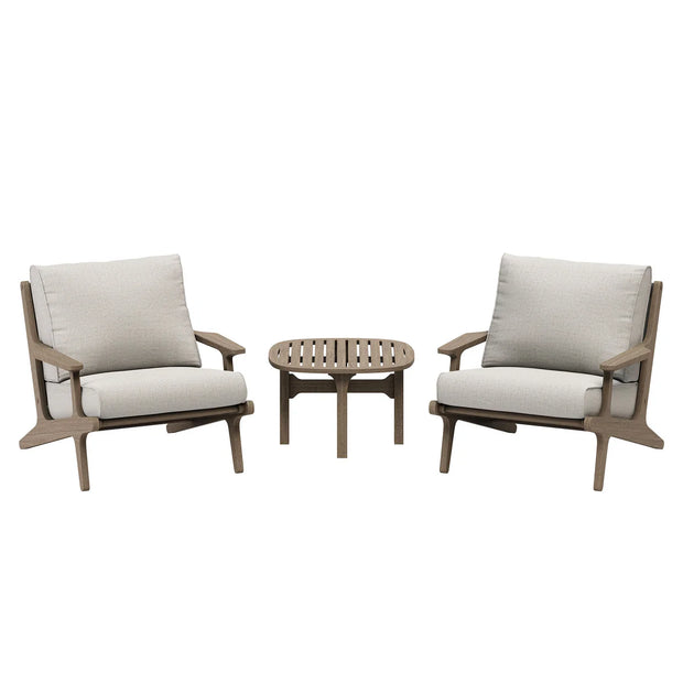 3-Piece Outdoor Teak Wood Lounge Chair & Side Table Set
