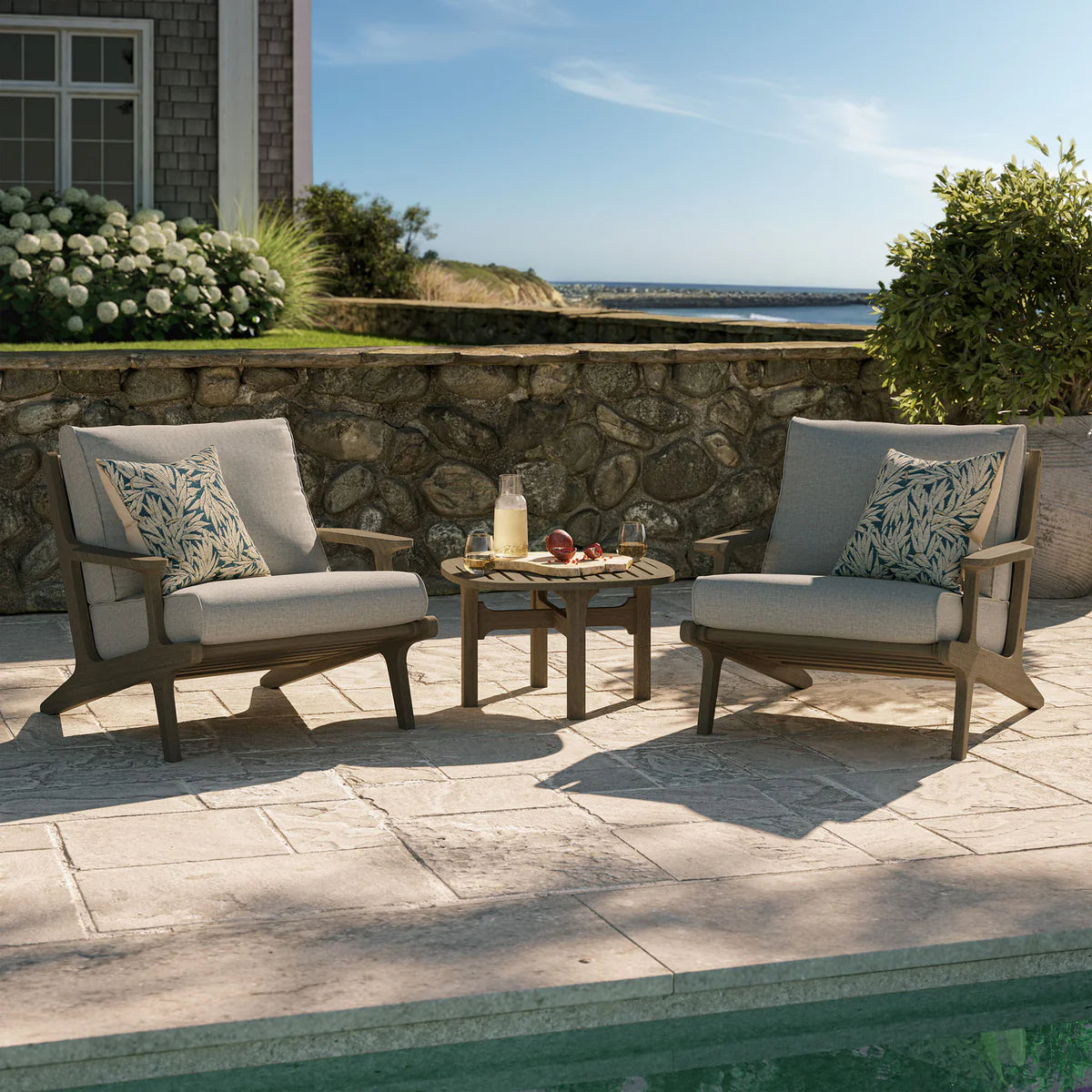 3-Piece Outdoor Teak Wood Lounge Chair & Side Table Set