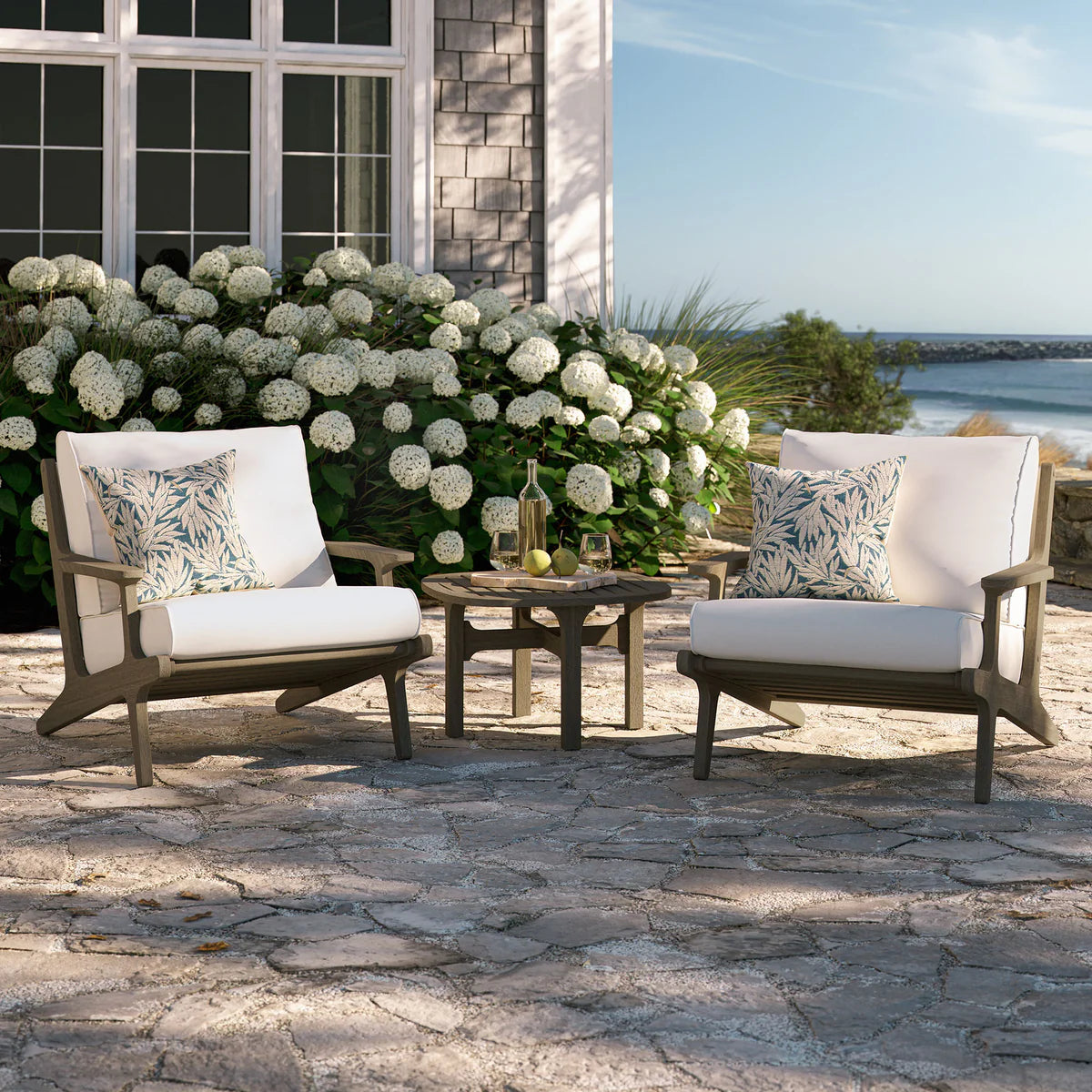3-Piece Outdoor Teak Wood Lounge Chair & Side Table Set
