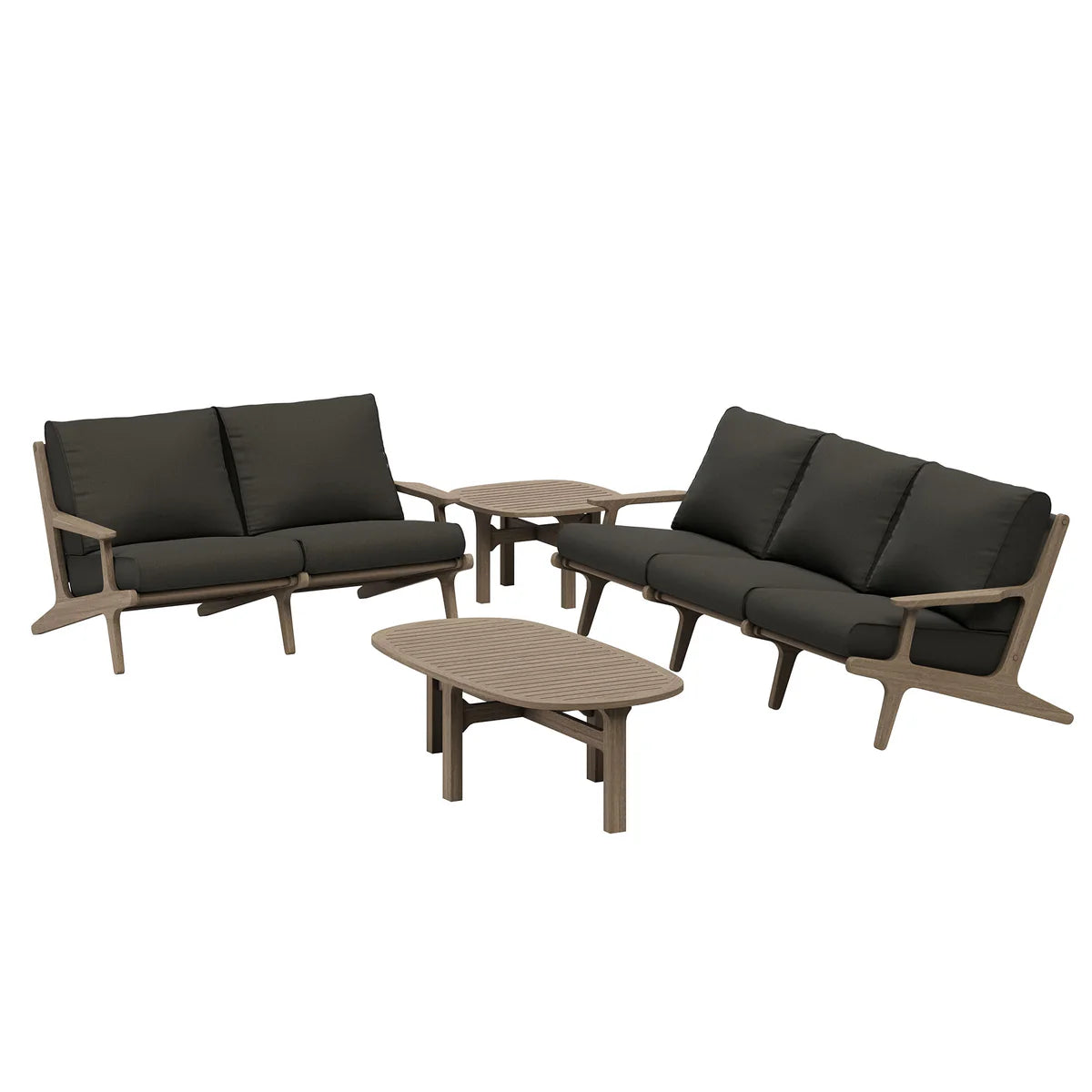 4-Piece Outdoor Teak Patio Conversation Set – Weathered Gray