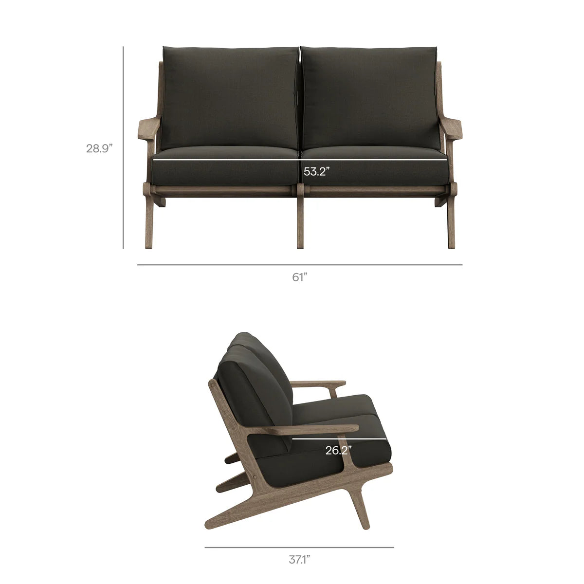 4-Piece Outdoor Teak Patio Conversation Set – Weathered Gray