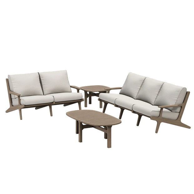 4-Piece Outdoor Teak Patio Conversation Set – Weathered Gray