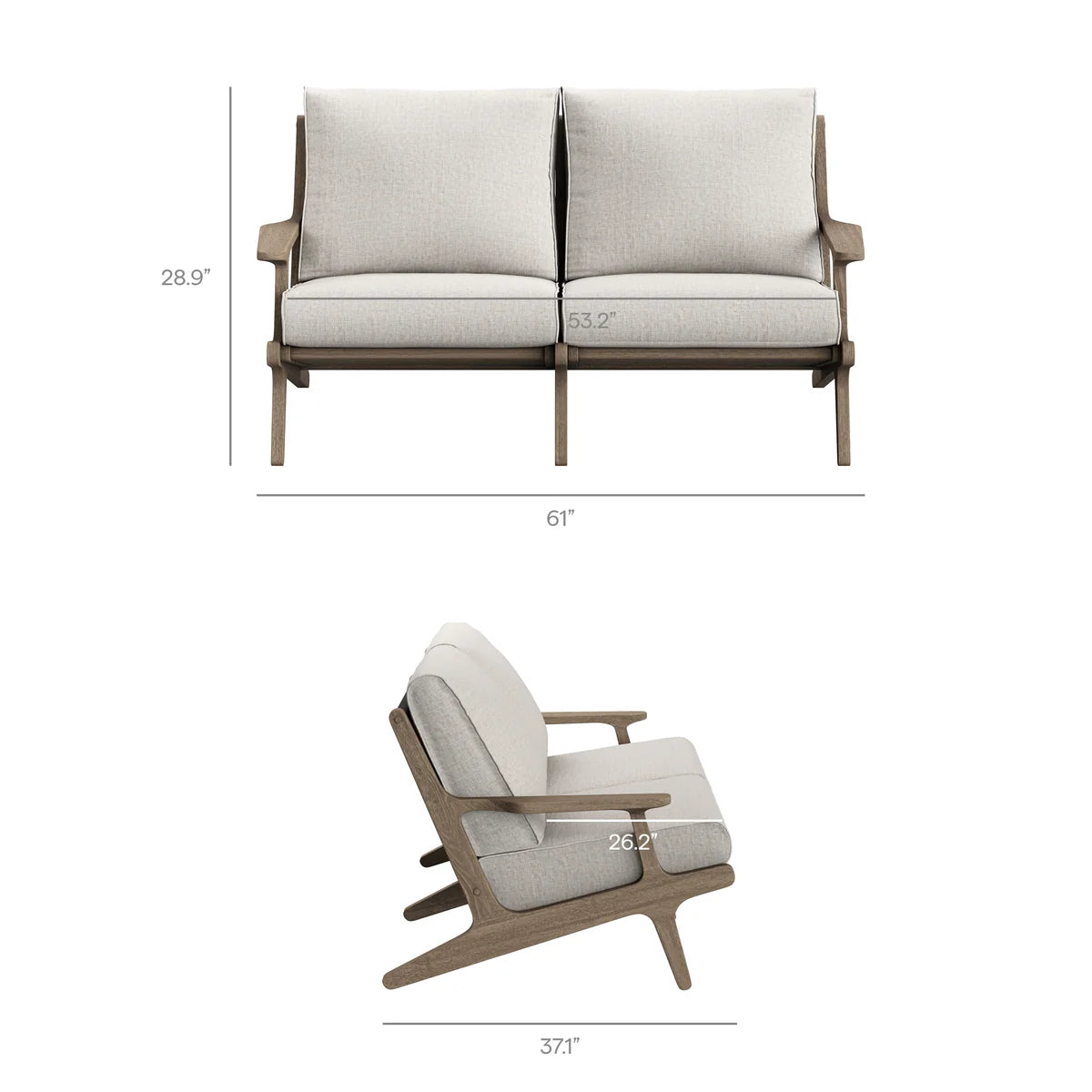 4-Piece Outdoor Teak Patio Conversation Set – Weathered Gray