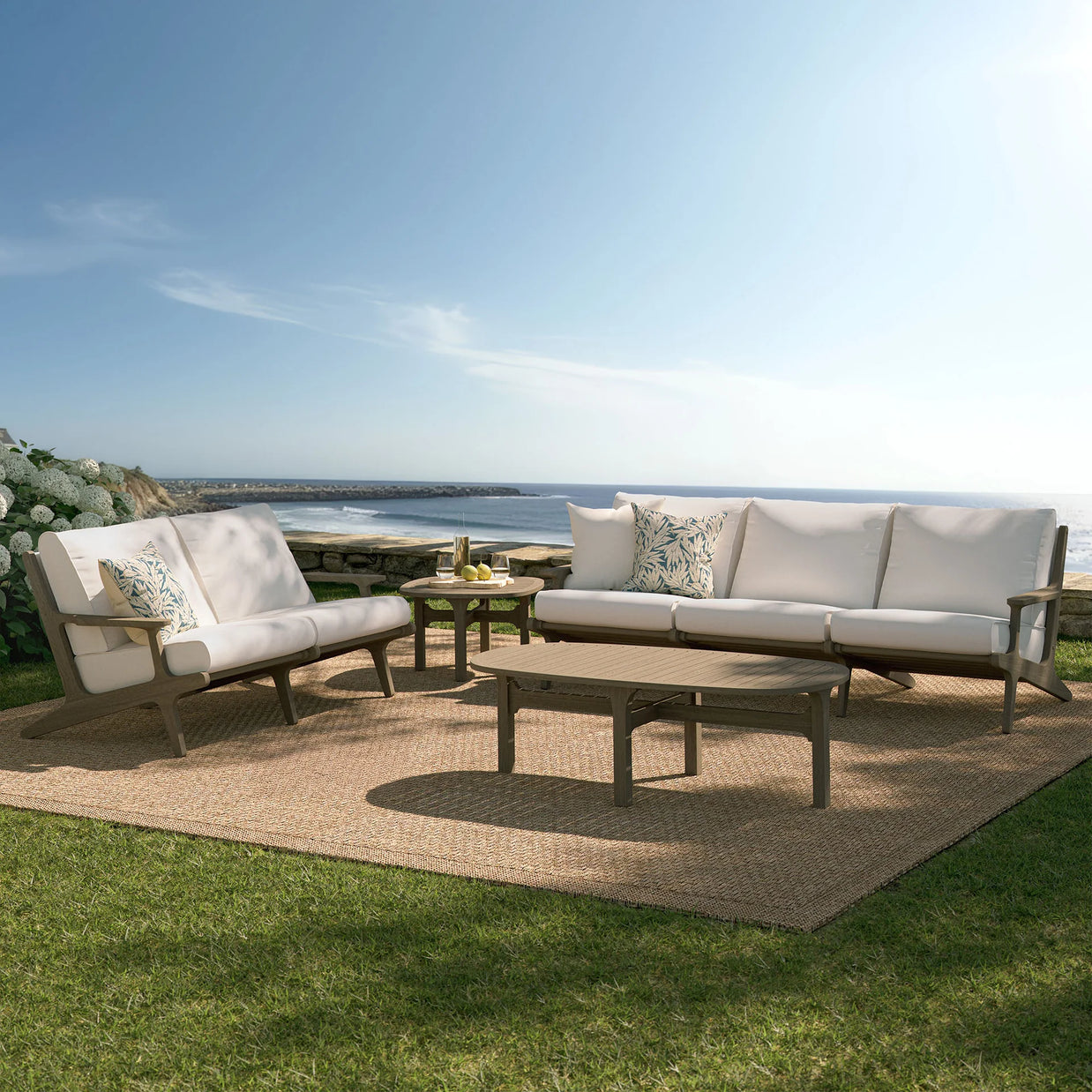 4-Piece Outdoor Teak Patio Conversation Set – Weathered Gray