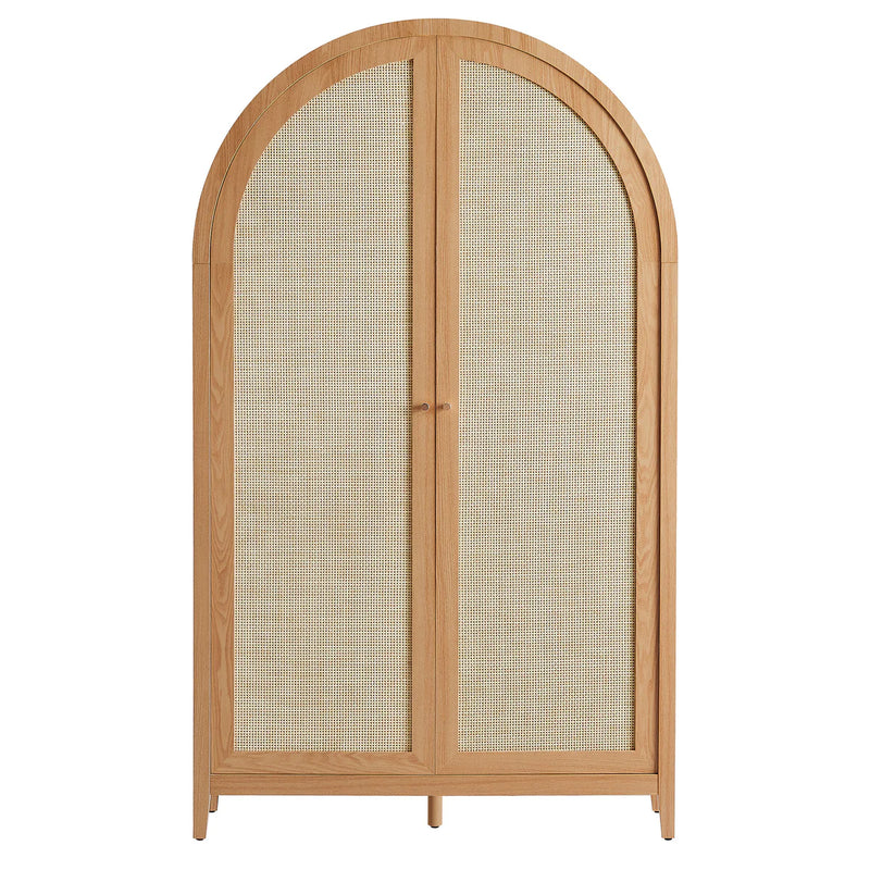79" Tall Wide Rattan Arched Storage Cabinet